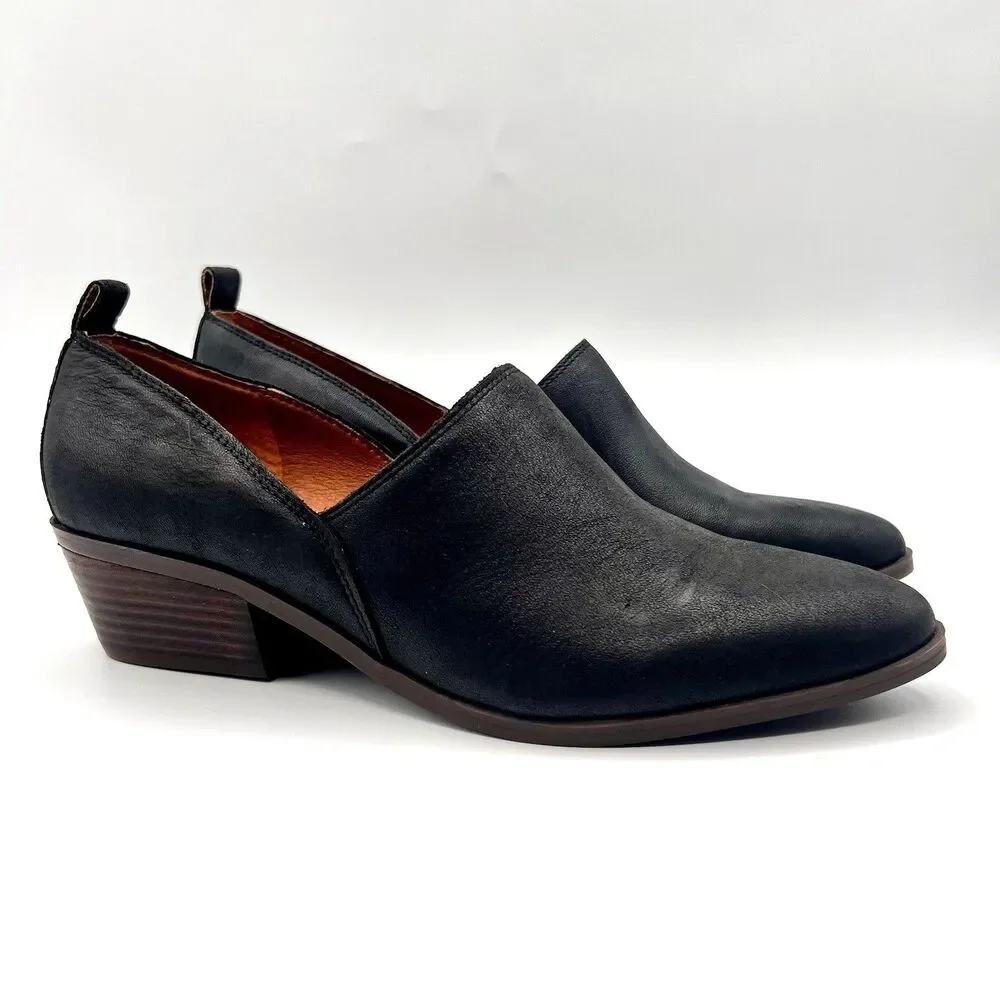 Lucky Brand Morriah Leather Slip-ons Hybrid Bootie Block Heel Black Sz 8.5 NWOB